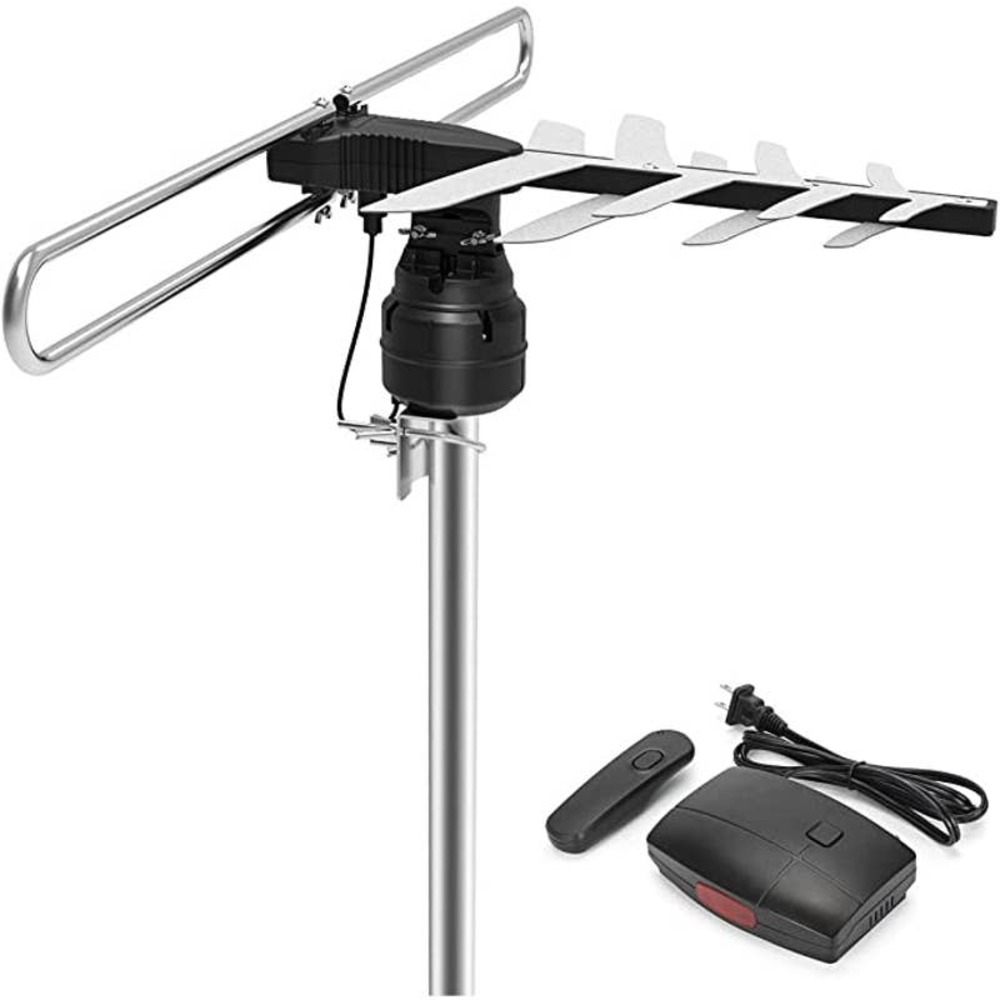 HDTV Antenna with 80 Mile Range, Remote Control with 360 Degree Rotating Head